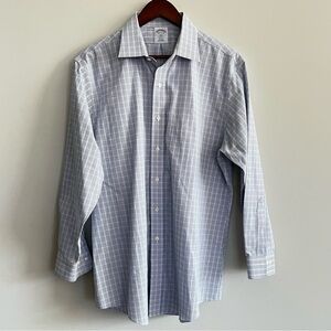 Brooks Brothers Shirt Mens 16 1/2-2/3 Blue Check Regent Non Iron Long Sleeve